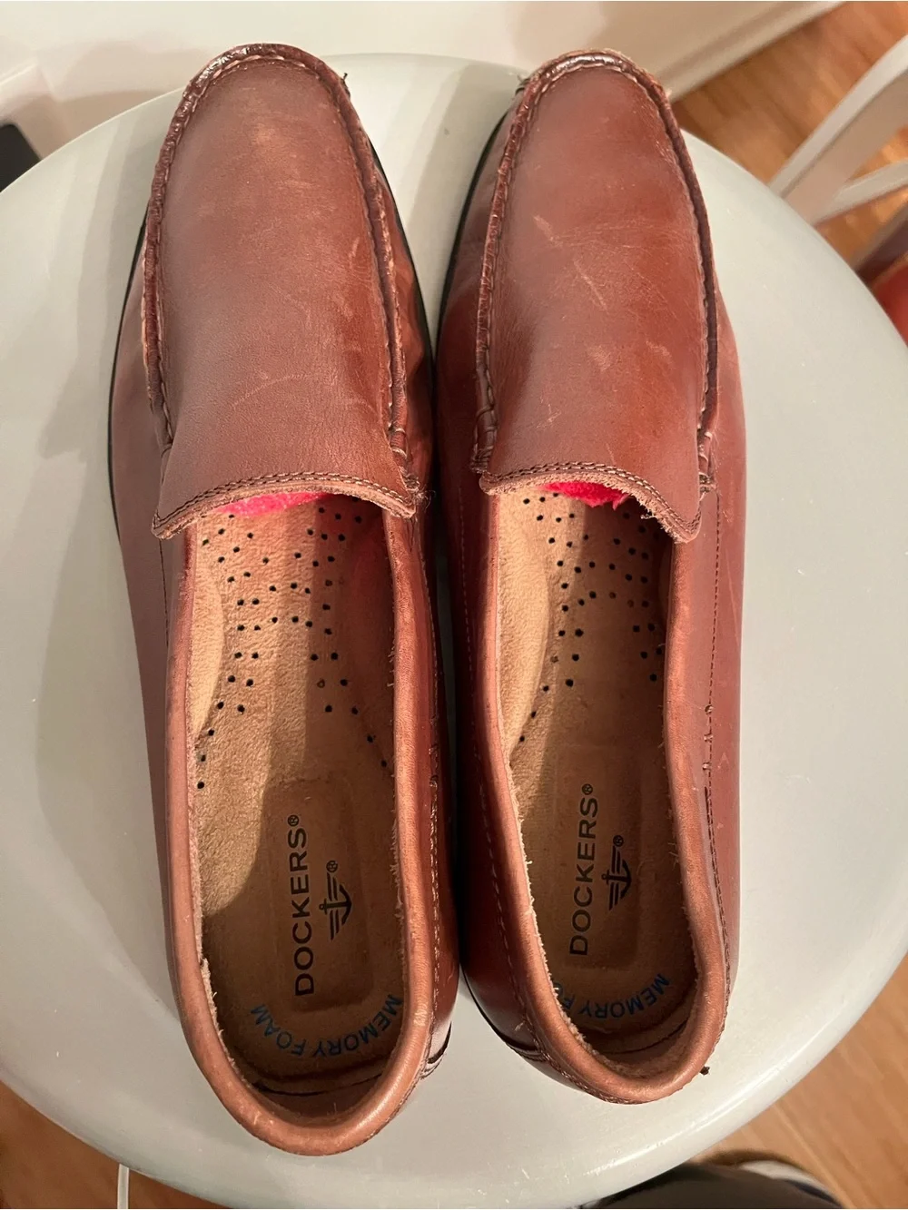 Dockers Men’s Brown Leather Slip-On Loafers Memory Foam Comfort Shoes Sz 10